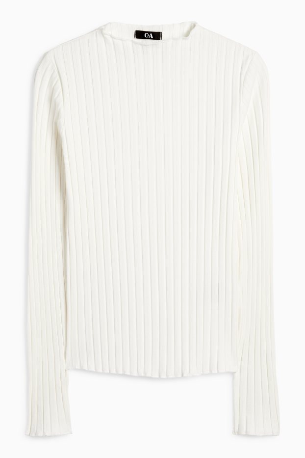 Women - Basic long sleeve top - ribbed - cremewhite