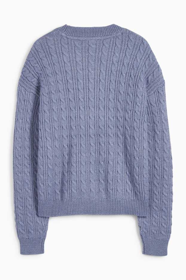Damen - Pullover - Zopfmuster - blau