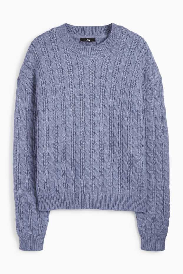 Damen - Pullover - Zopfmuster - blau