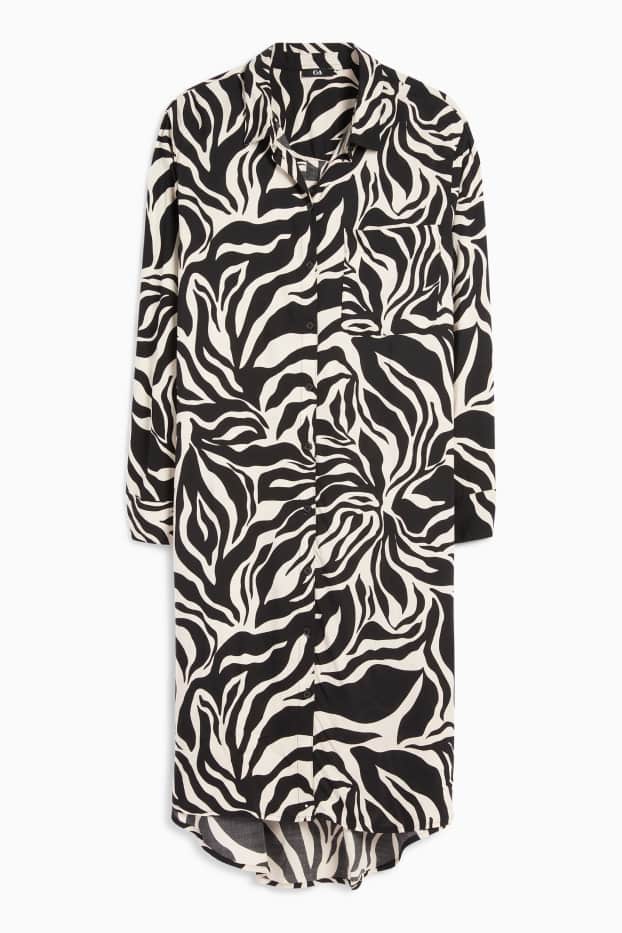 Damen - Blusenkleid - gemustert - schwarz / beige