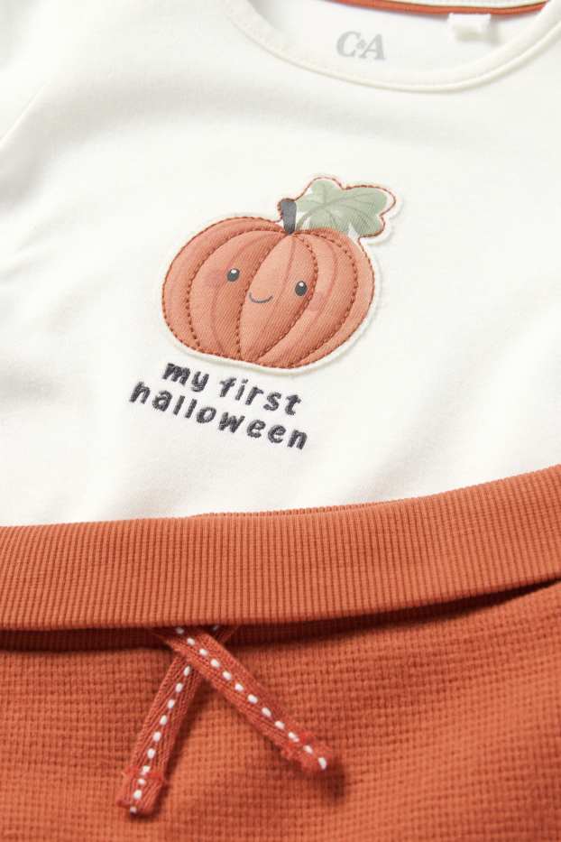 Bebés niños - Halloween - calabaza - conjunto para recién nacido - 3 prendas - blanco / naranja