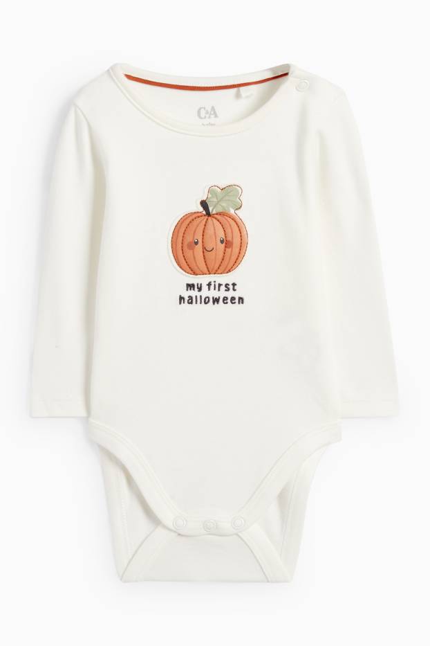 Bebés niños - Halloween - calabaza - conjunto para recién nacido - 3 prendas - blanco / naranja