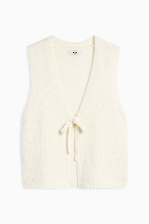 Women - Knitted waistcoat - ribbed - cremewhite