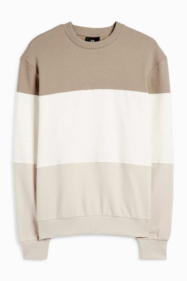 Heren - Sweatshirt - geribd - gestreept - beige