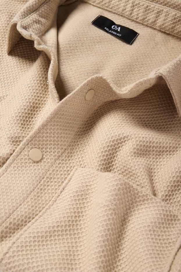 Uomo - Camicia - relaxed fit - collo all'italiana - tessuto tramato - beige