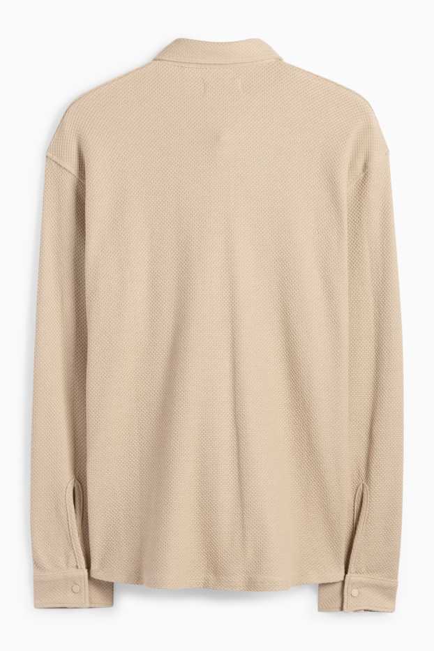 Uomo - Camicia - relaxed fit - collo all'italiana - tessuto tramato - beige