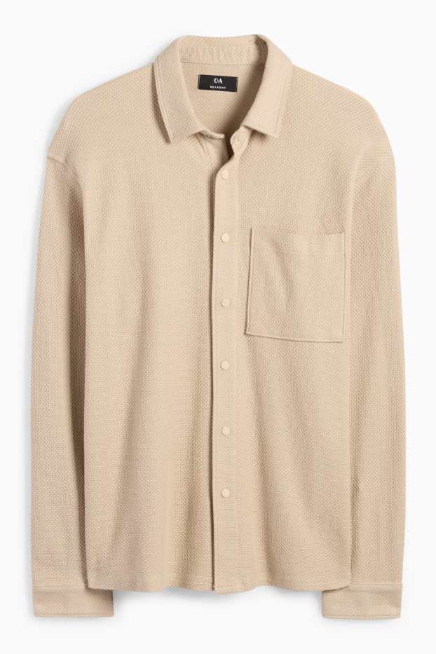 Uomo - Camicia - relaxed fit - collo all'italiana - tessuto tramato - beige