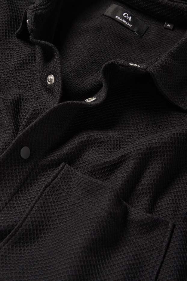 Uomo - Camicia - relaxed fit - collo all'italiana - tessuto tramato - nero