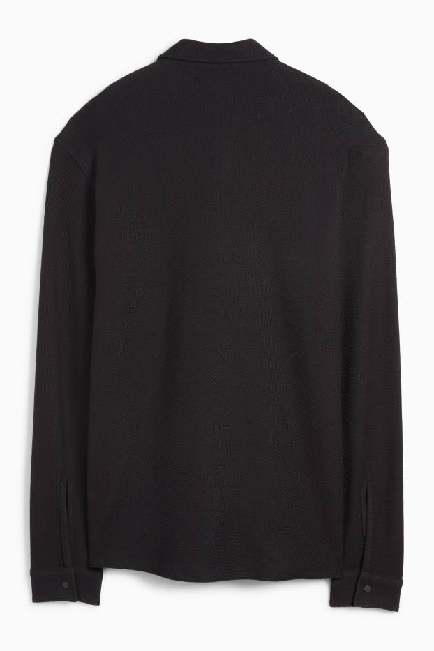 Uomo - Camicia - relaxed fit - collo all'italiana - tessuto tramato - nero