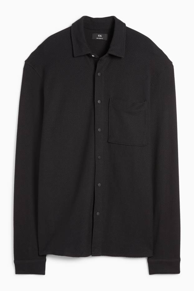 Uomo - Camicia - relaxed fit - collo all'italiana - tessuto tramato - nero