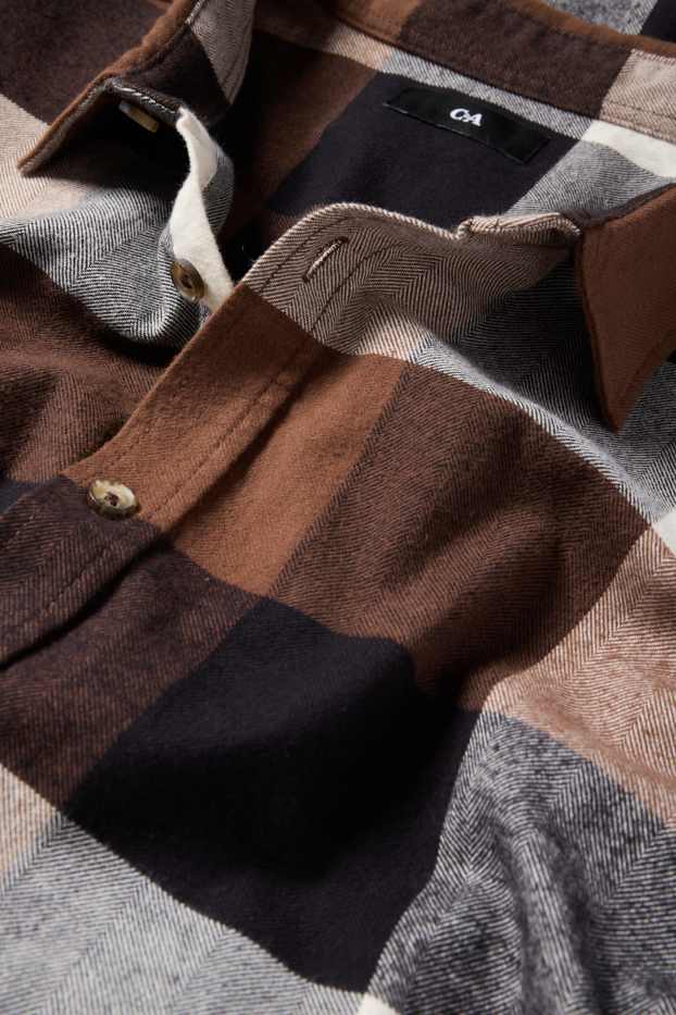 Men - Shirt - regular fit - kent collar - check - dark brown