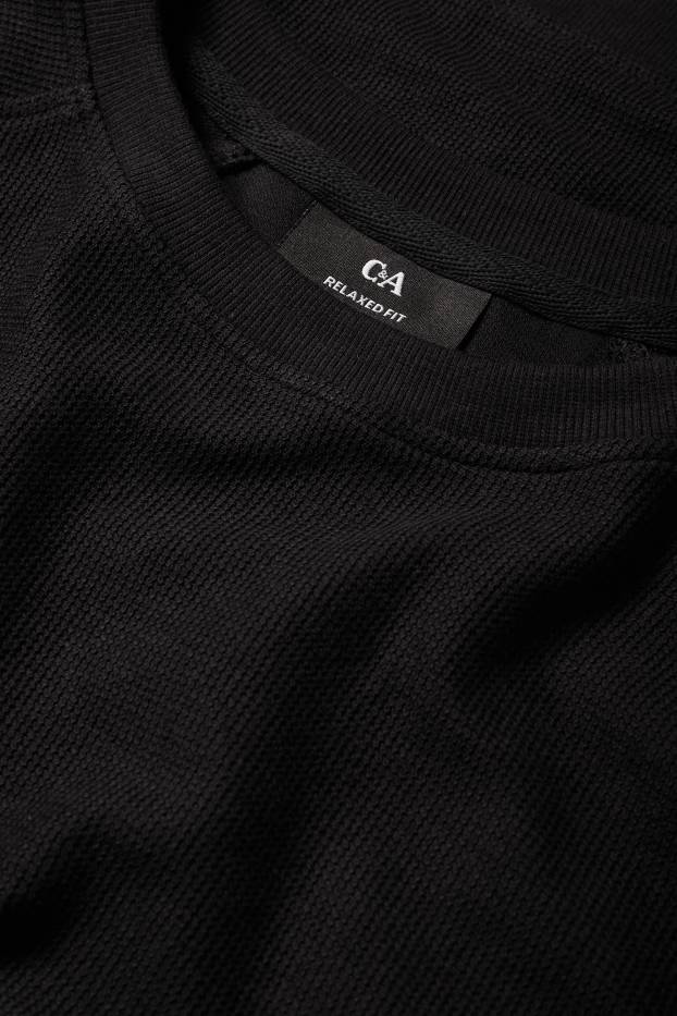 Uomo - Maglia a maniche lunghe - tessuto tramato - nero
