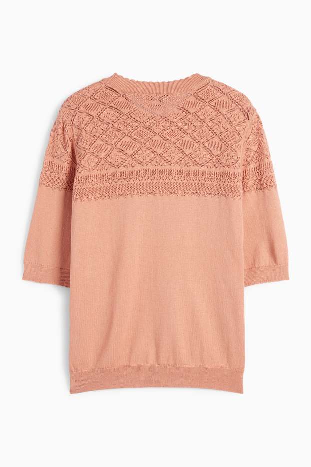 Femmes - Pull en maille - manches courtes - terracotta