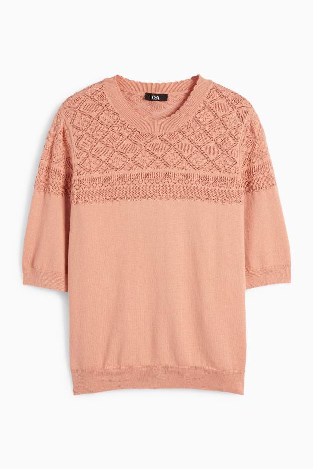 Femmes - Pull en maille - manches courtes - terracotta