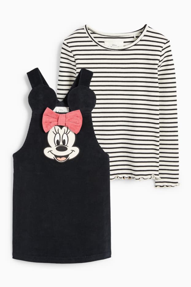 Kinderen: meisjes - Minnie Mouse - set - fluwelen jurk en longsleeve - 2-delig - zwart / wit