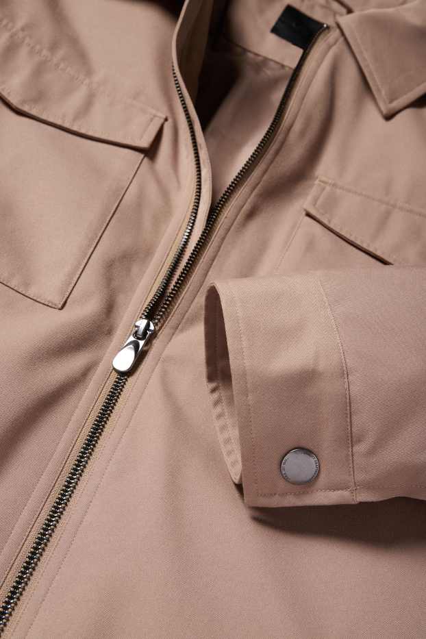 Uomo - Giacca camicia - imbottita - relaxed fit - collo all'italiana - tortora