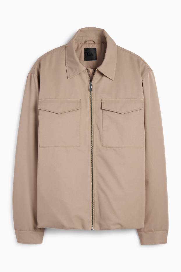 Uomo - Giacca camicia - imbottita - relaxed fit - collo all'italiana - tortora