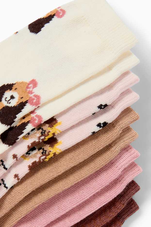 Kinder Mädchen - Multipack 5er - Hund und Katze - Socken mit Motiv - rosa