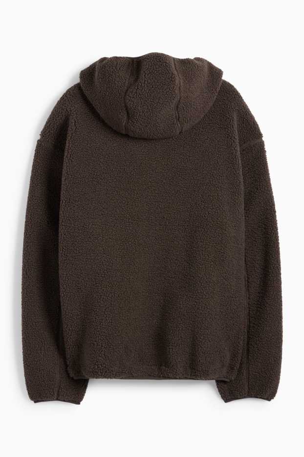Uomo - Giacca in pelo teddy con cappuccio - marrone scuro