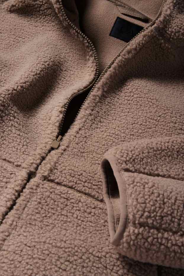 Men - Faux fur jacket with hood - taupe