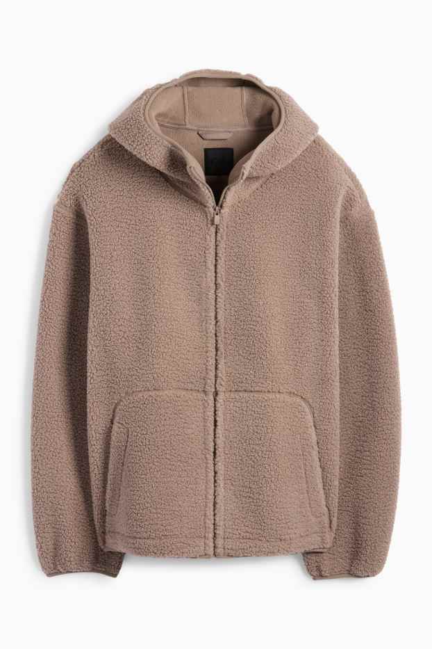 Men - Faux fur jacket with hood - taupe