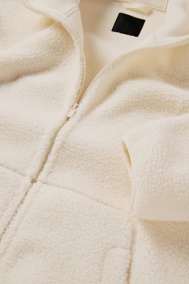 Uomo - Giacca in pelo teddy con cappuccio - bianco crema