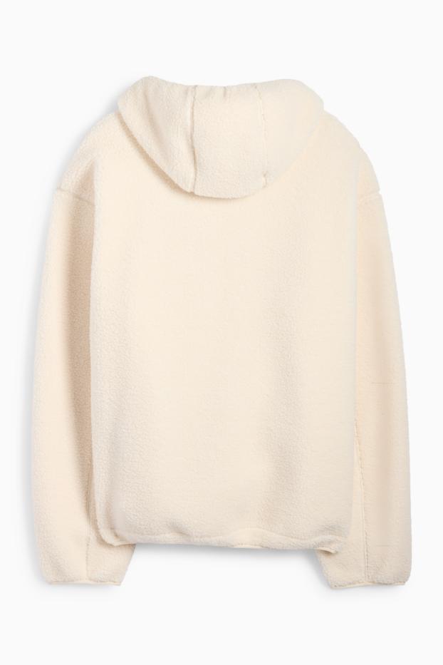 Uomo - Giacca in pelo teddy con cappuccio - bianco crema