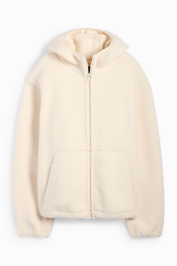 Uomo - Giacca in pelo teddy con cappuccio - bianco crema