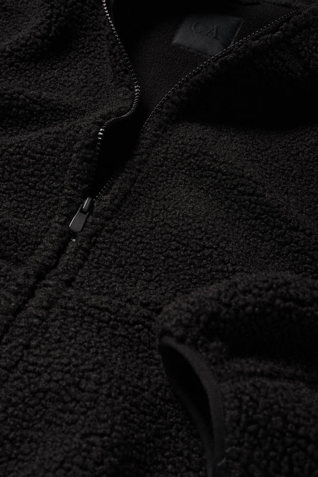 Men - Faux fur jacket with hood - black