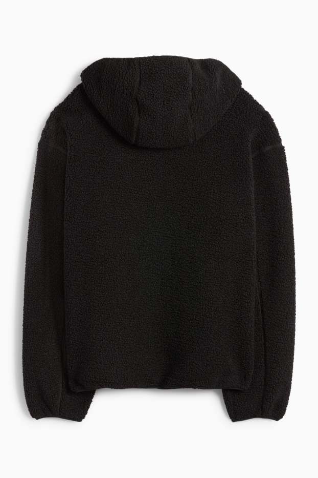 Men - Faux fur jacket with hood - black