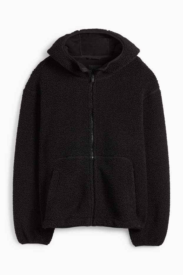 Men - Faux fur jacket with hood - black