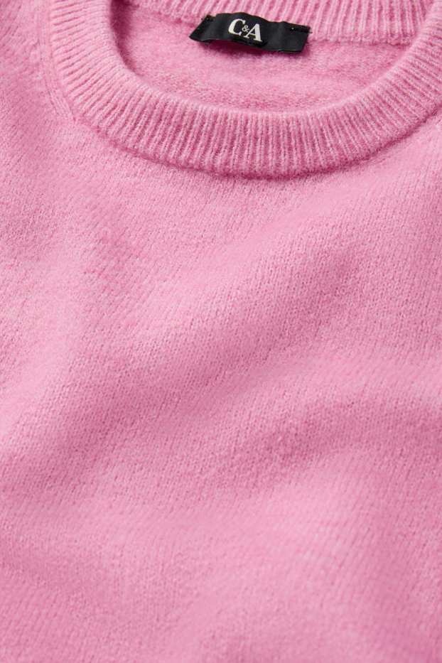 Women - Knitted jumper - short sleeve - pink