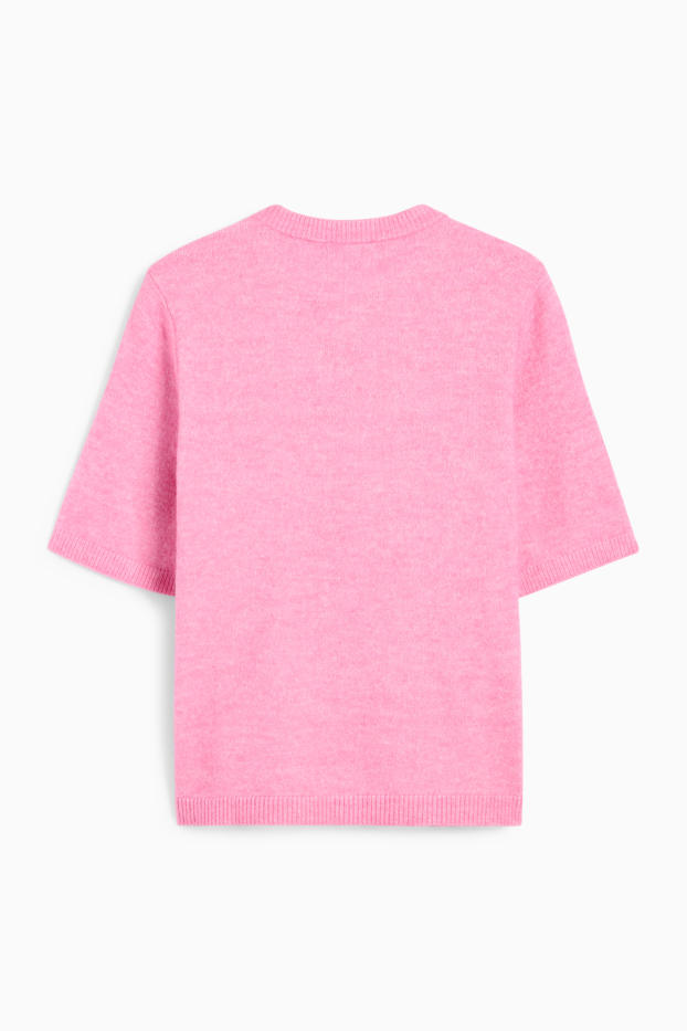 Women - Knitted jumper - short sleeve - pink