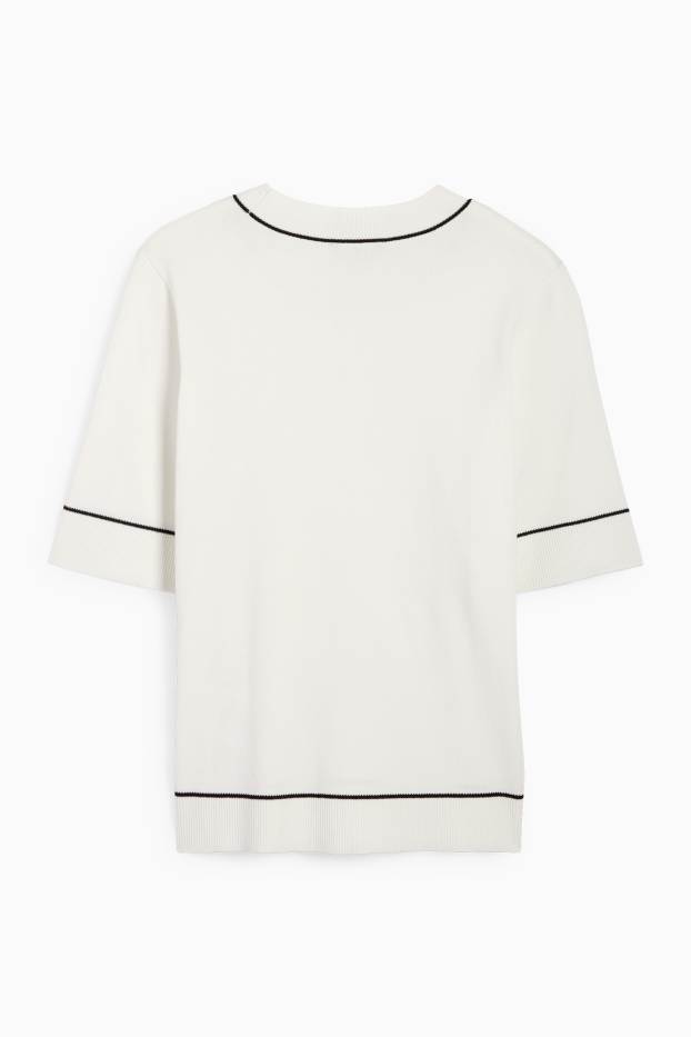 Women - Knitted jumper - short sleeve - white