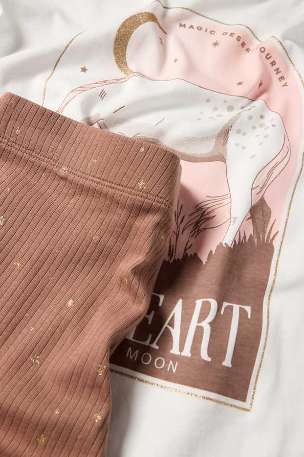 Kinder Mädchen - Pferd - Pyjama - 2 teilig - braun / cremeweiß