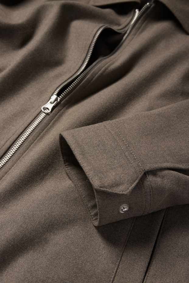 Pánské - Obleková flanelová košilová bunda - regular fit - stretch - taupe