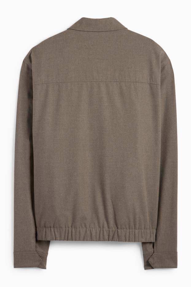 Pánské - Obleková flanelová košilová bunda - regular fit - stretch - taupe