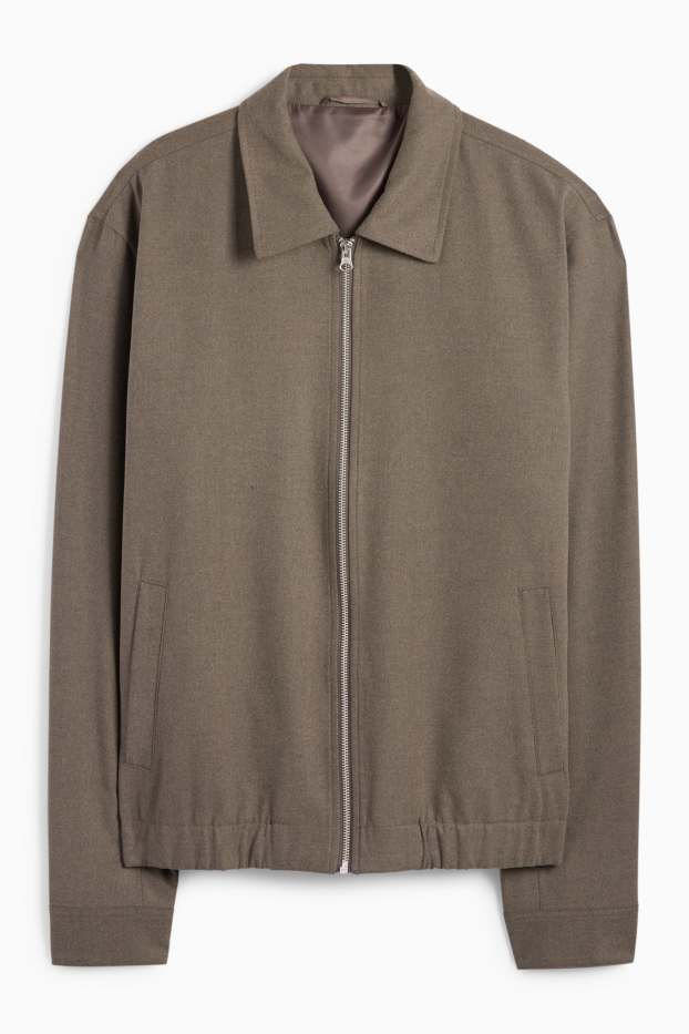 Pánské - Obleková flanelová košilová bunda - regular fit - stretch - taupe