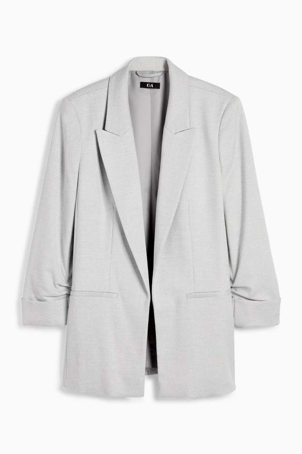 Women - Long blazer - regular fit - textured - light gray