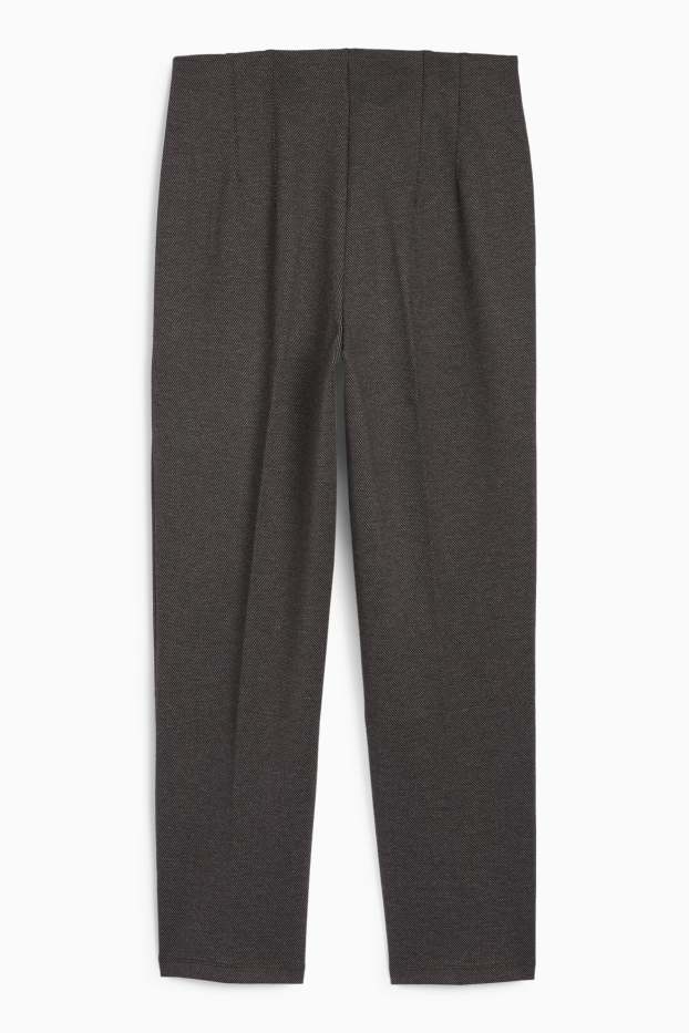 Dames - Pantalon - high waist - slim fit - met structuur - donkergrijs