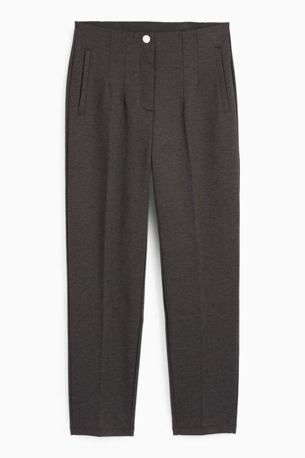 Dames - Pantalon - high waist - slim fit - met structuur - donkergrijs
