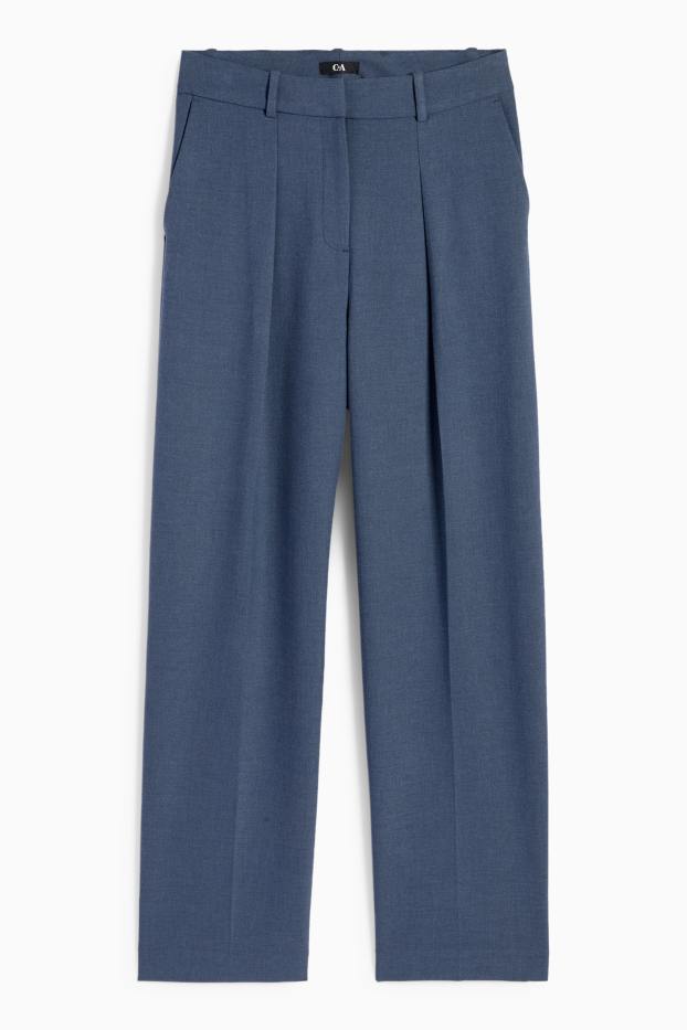 Dámské - Business kalhoty - high waist - wide leg - tmavomodrá