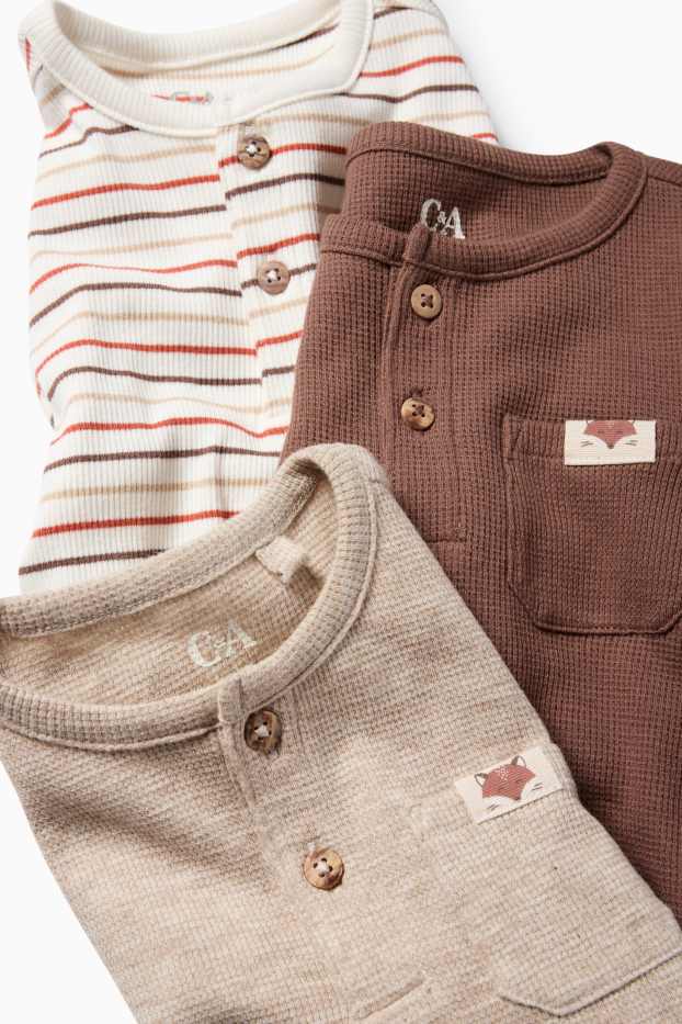 Baby: jongens - Set van 3 - vosje - baby-longsleeve - bruin / beige