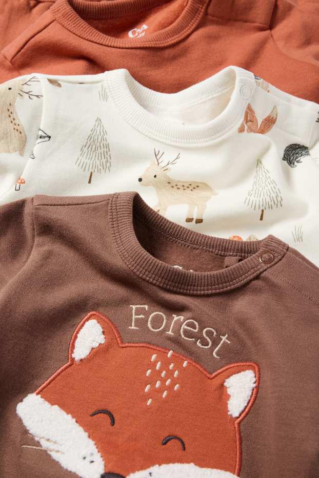 Baby Jungen - Multipack 3er - Fuchs und Wildtiere - Baby-Sweatshirt - braun / beige