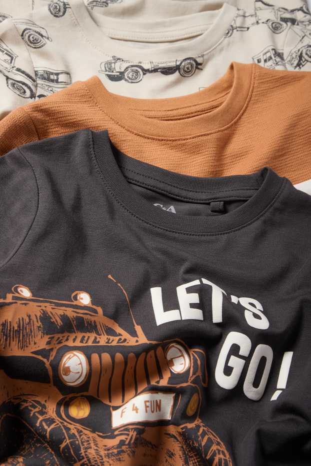 Bambini - Confezione da 3 - auto - maglia a maniche lunghe - grigio / beige