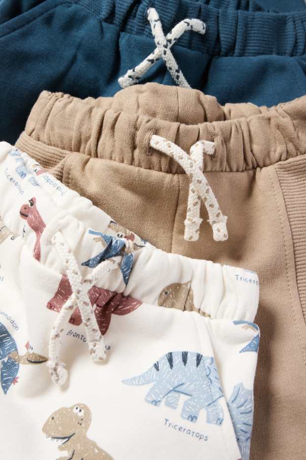 Bebés niños - Pack de 3 - dinosaurios - pantalones de deporte para bebé - azul / beis