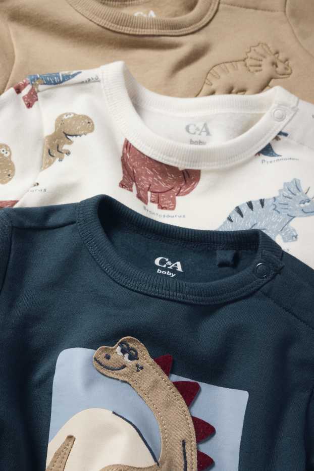 Bebés niños - Pack de 3 - dinosaurios - sudaderas para bebé - azul / beis