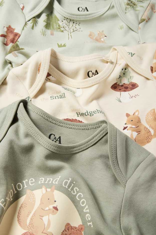 Unisex - Set van 3 - wilde dieren - rompertje - groen / beige