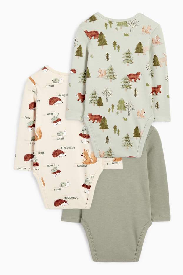 Unisex - Set van 3 - wilde dieren - rompertje - groen / beige