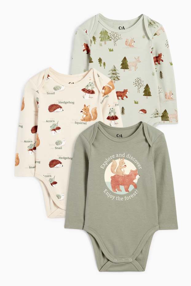 Unisex - Set van 3 - wilde dieren - rompertje - groen / beige